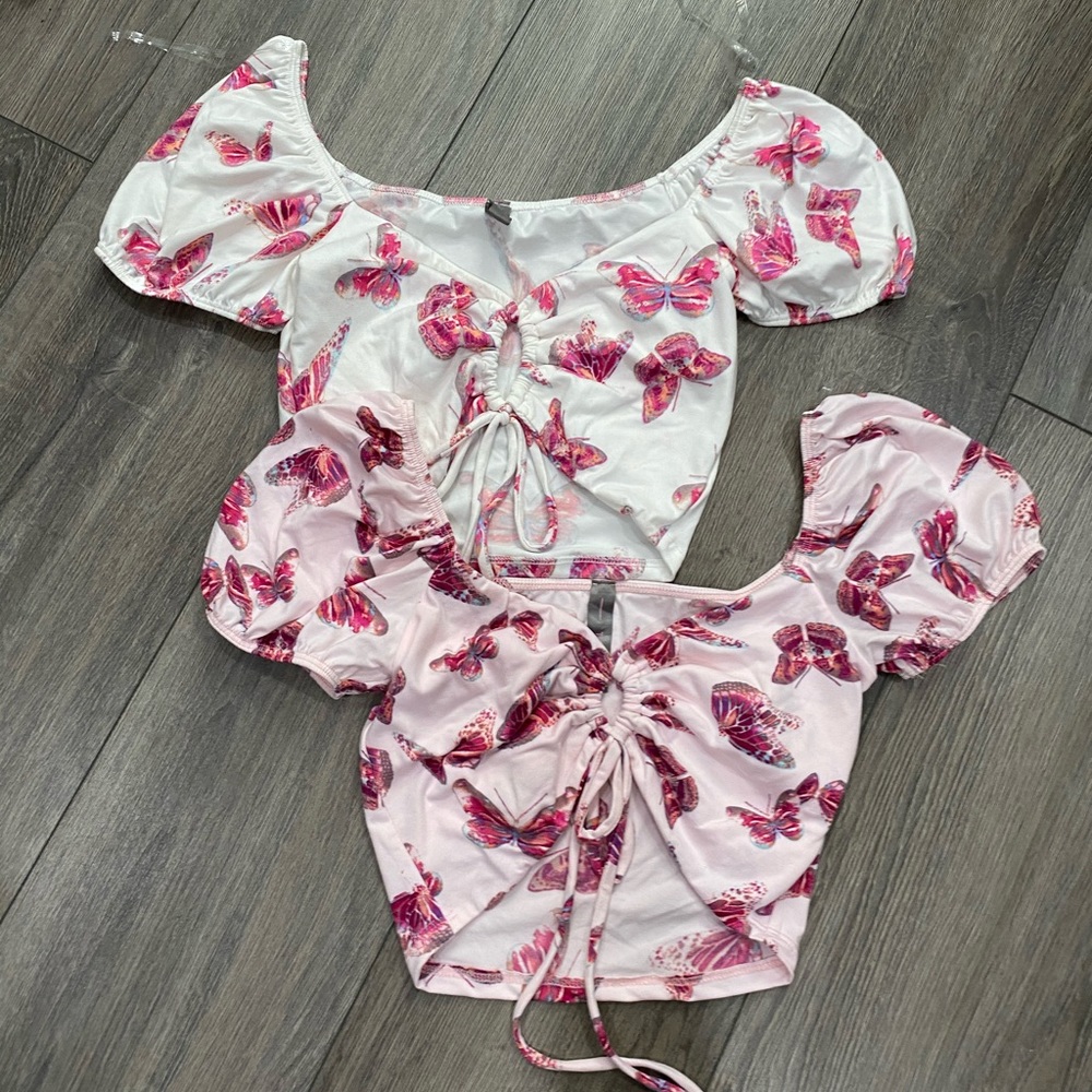 Crop top white pink bundle two tops